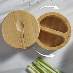 Bamboo Salt and Pepper Shaker Set with Spoon
