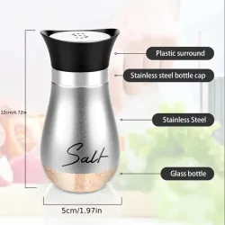 2pcs Glass Bottom Salt and Pepper Shakers with Steel Lids