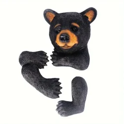 Black Art Deco Bear Tree Hugger Sculpture for Garden