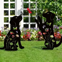 Black Metal Dog Silhouette Garden Decoration