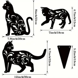 3pcs/1set Metal Outdoor Cat Statues, Decorative Garden Stakes Set with Animal Decor
