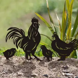Charming Chicken Silhouette Garden Stake Set