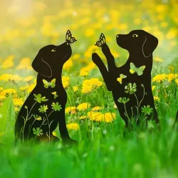 2-Piece 1-Set Enchanting Metal Dog Garden Decoration - Durable Black Steel Courtyard Art with Eye-Catching Design