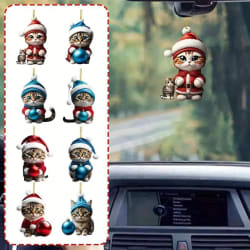 8-Pack Whimsical Cartoon Cat Christmas Ornaments