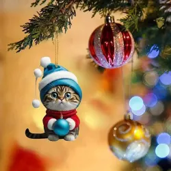 8-Pack Whimsical Cartoon Cat Christmas Ornaments