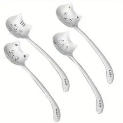 4 Whimsical Long Tail Cat Tea Spoons