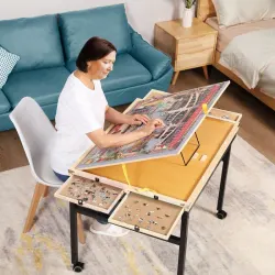 Rolling Puzzle Table with Drawers - 1500 Piece Jigsaw Puzzle Board with Cover 35”x27”