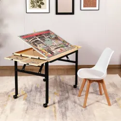 Rolling Puzzle Table with Drawers - 1500 Piece Jigsaw Puzzle Board with Cover 35”x27”