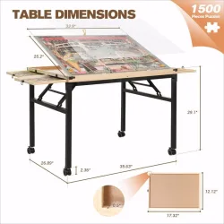Rolling Puzzle Table with Drawers - 1500 Piece Jigsaw Puzzle Board with Cover 35”x27”