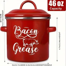 Bacon Grease Container with Lid and Silicone Spatula - 46 oz