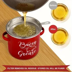 Bacon Grease Container with Lid and Silicone Spatula - 46 oz
