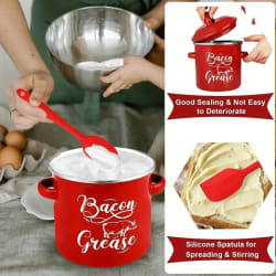 Bacon Grease Container with Lid and Silicone Spatula - 46 oz