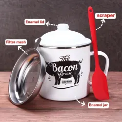 Bacon Grease Container with Strainer - White