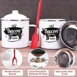 Bacon Grease Container with Strainer - White