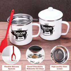 Bacon Grease Container with Strainer - White