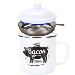 Bacon Grease Container with Strainer - White