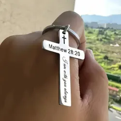 Stainless Steel Cross Keychain with Scripture