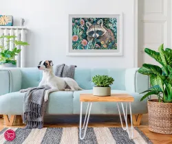 Raccoon in Flowers Animals