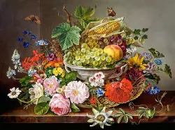 Still Life with Flowers and Fruit Basket Flower & Garden