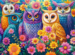 Flower Owl Meeting Birds