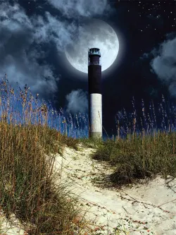 Moon Over Oak Island Lighthouse