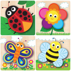 4 Chunky Wood Puzzles - Garden Friends Butterflies and Insects