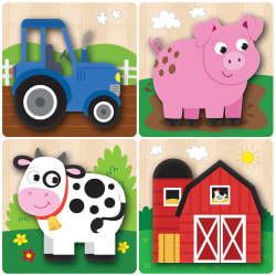 4 Chunky Wood Puzzles - Farm Farm