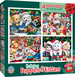Holiday Puppies & Kitties - 4 Pack 100 Piece Puzzles Animals