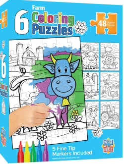 Color Your Own Puzzles - 6 Pack 48 Piece Puzzles Farm Animal
