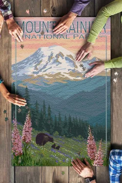 Mount Rainier National Park, Washington, Bear & Spring Flowers Mountain
