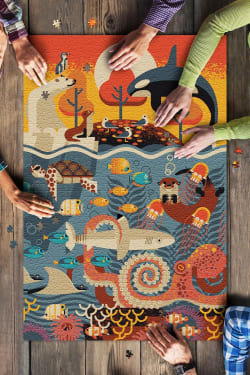 Marine Animals, Textured Geometric Sea Life