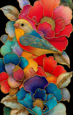 Finch and Flowers Birds