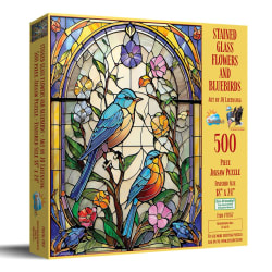 Stained Glass Flowers and Bluebirds Birds