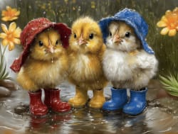 Ducklings in the Rain Animals