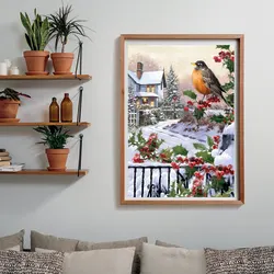 Robin And Holly Bushes Christmas