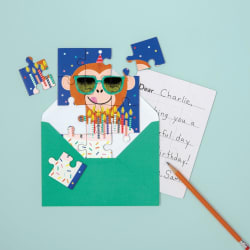 Monkey Cake Greeting Card Puzzle Animals