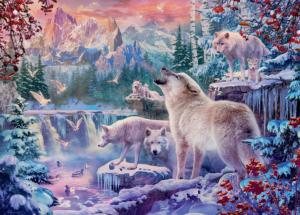 Wolves - White Wolves Waterfall Jigsaw Puzzle By Ceaco