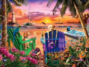 Pooches in Paradise Sunrise & Sunset Jigsaw Puzzle By Buffalo Games