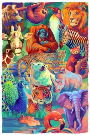 Vivid Animal Series, Collage Animals Jigsaw Puzzle By Lantern Press