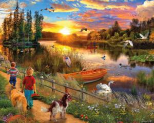 River Sunset Fishing Large Piece By Ceaco