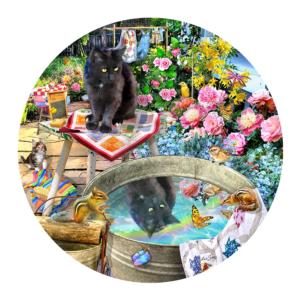 Kitty Reflections Flower & Garden Round Jigsaw Puzzle By SunsOut