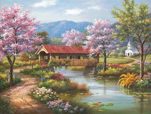 Covered Bridge in Spring Lakes & Rivers Large Piece By SunsOut