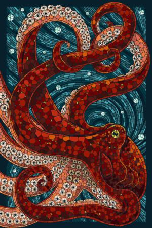 Octopus, Paper Mosaic Sea Life Jigsaw Puzzle By Lantern Press
