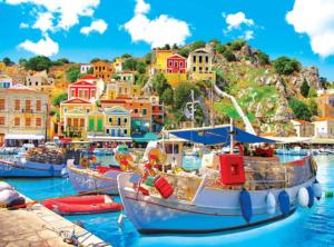 Symi With Boats In The Harbor, Greece Beach & Ocean Jigsaw Puzzle By Kodak