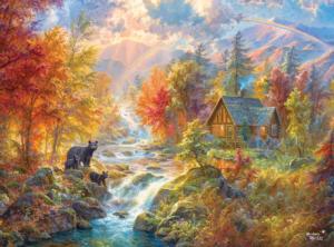 Autumn at Rainbow Falls Cabin & Cottage Jigsaw Puzzle By RoseArt