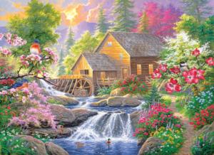 Songbirds At Summertime Mill Cabin & Cottage Jigsaw Puzzle By RoseArt