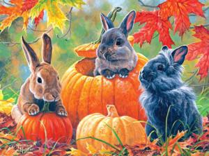 Pumpkin Patch Bunnies Bunny Large Piece By RoseArt