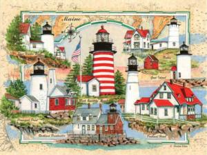Lighthouses of Maine Lighthouse Jigsaw Puzzle By Heritage Puzzles