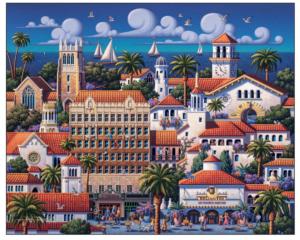 Santa Barbara Downtown Folk Art Jigsaw Puzzle By Dowdle Folk Art