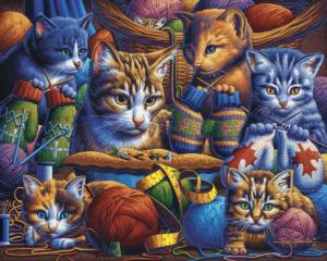 Kittens Knittin' Mittens Folk Art Jigsaw Puzzle By Dowdle Folk Art